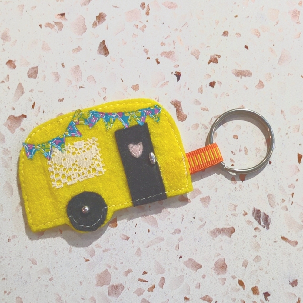 Adventure Awaits Yellow Retro Camper Trailer Vintage Embellished Handmade | New4